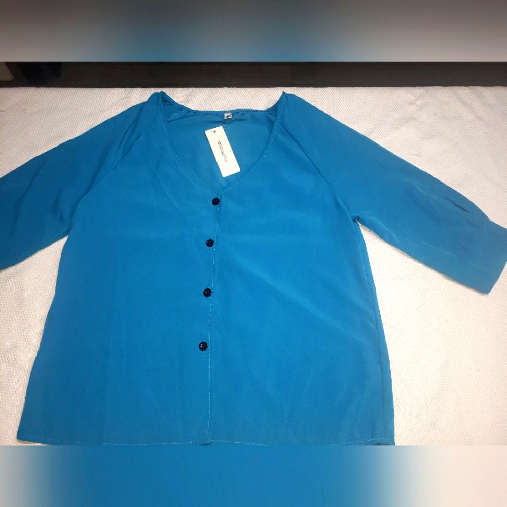 Order plus blue button up blouse nwt